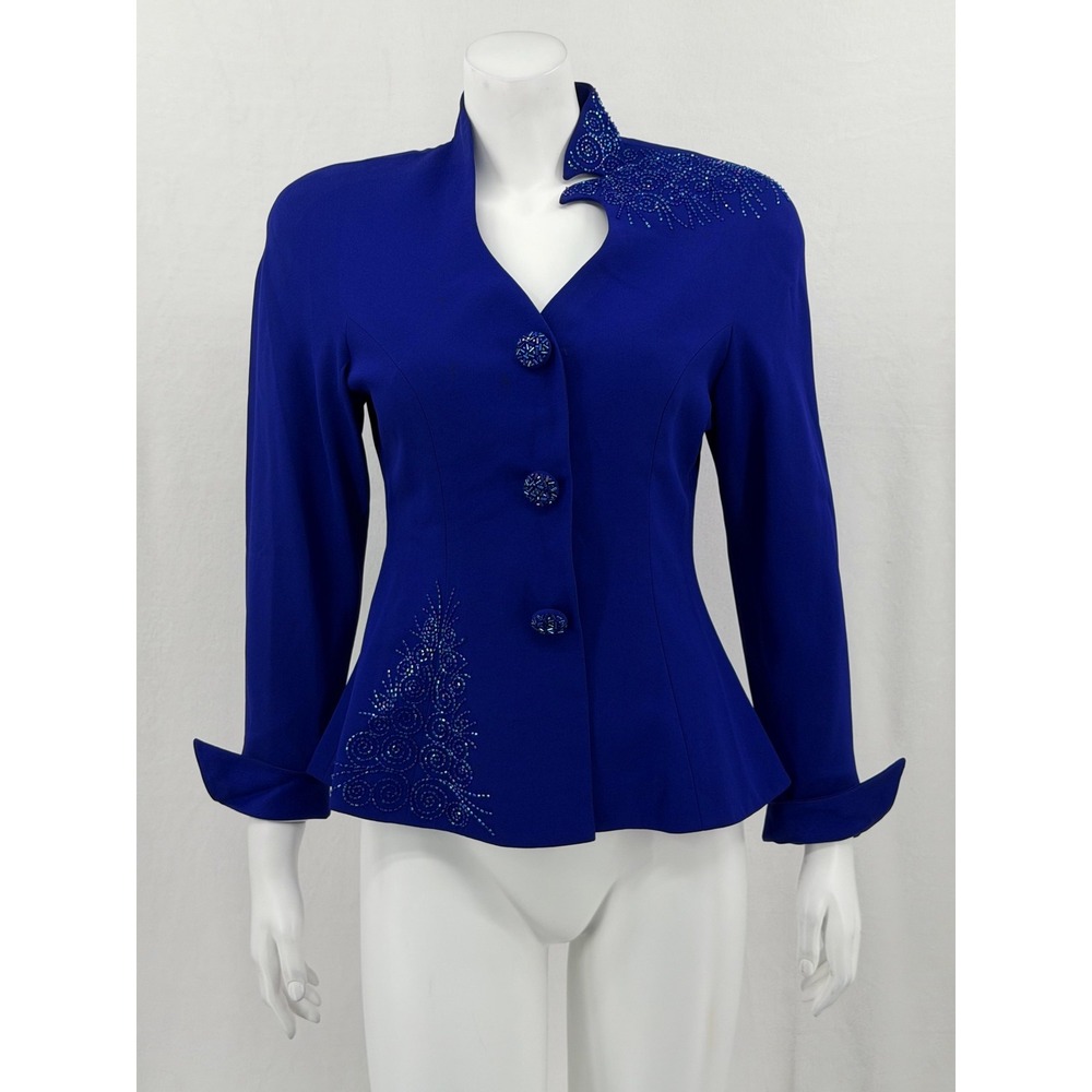 Vintage Daymor Jacket Womens 6 Petite Blue Beaded Evening Blazer Occasion Formal